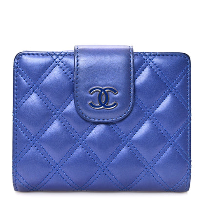 Chanel Iridescent Lambskin Quilted Double Stitch Compact Zipped Pocket Wallet Purple 1 of 9