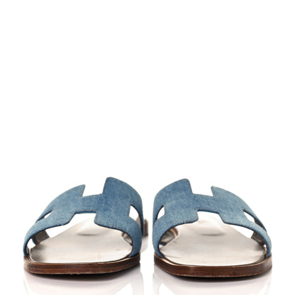Hermes Denim Canvas Oran Sandals 37.5 Bleu Clair 2 of 8