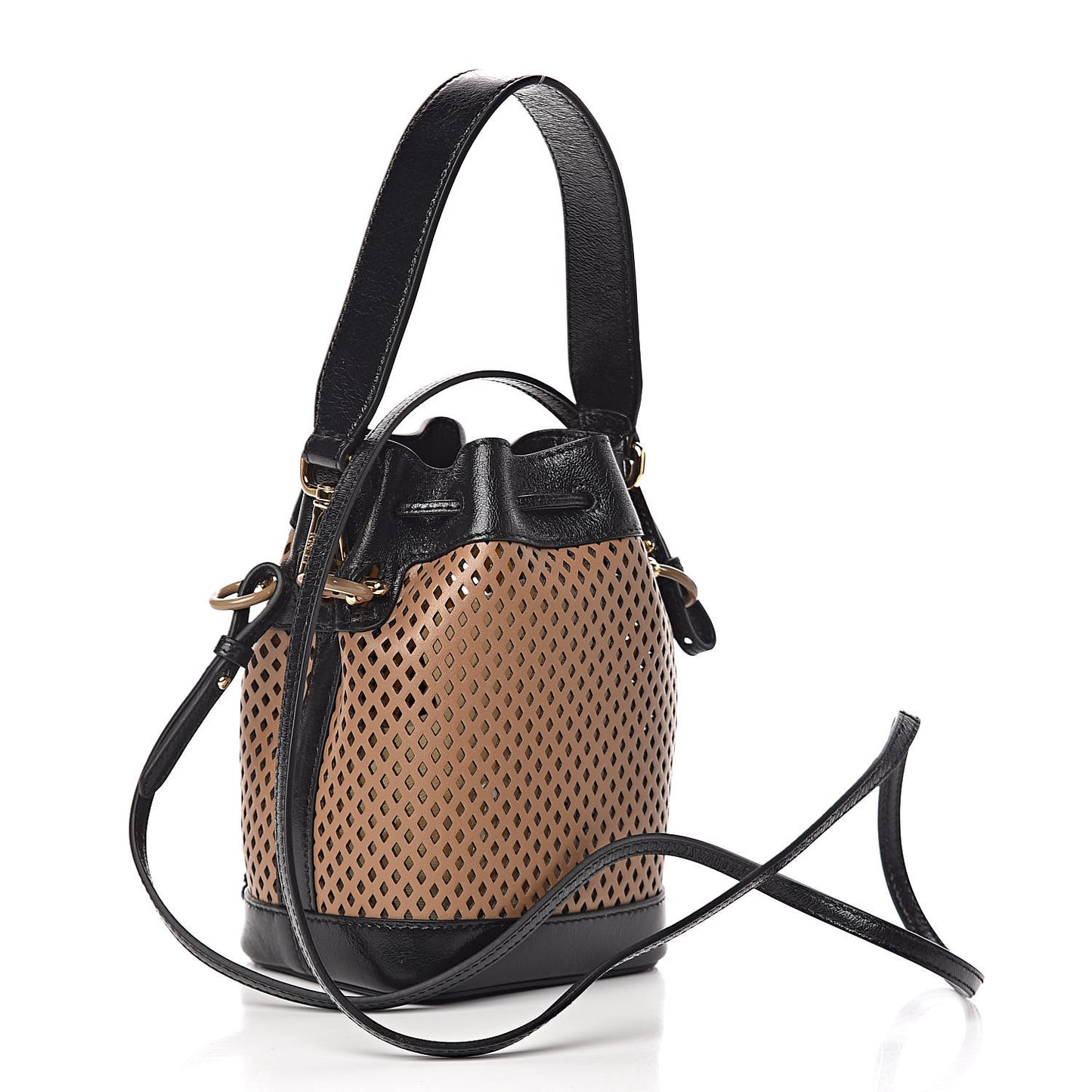 Vitello Liberty Glossy Lambskin F is Fendi Perforated Mini Mon Tresor Bucket Bag Sand Mimosa Black