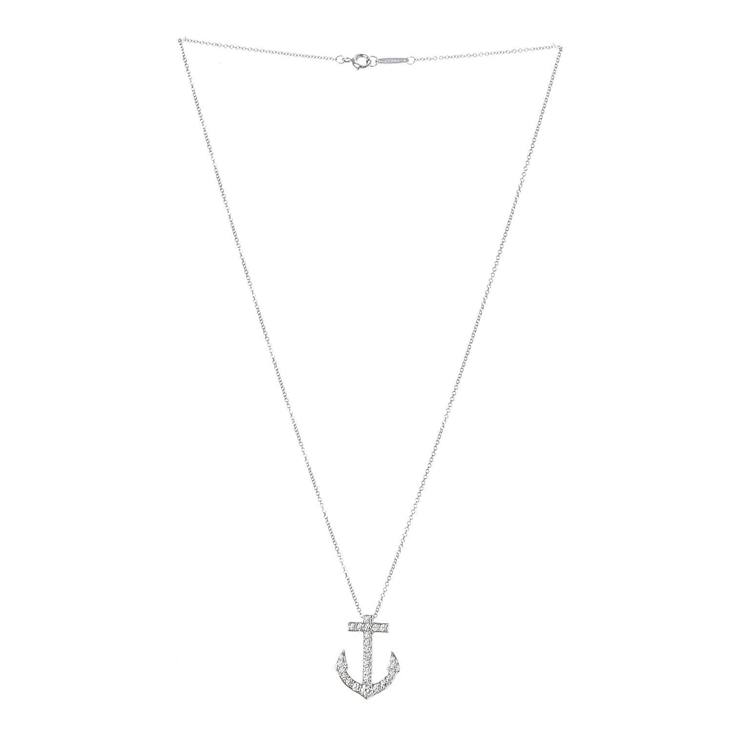 Platinum Diamond Anchor Pendant Necklace