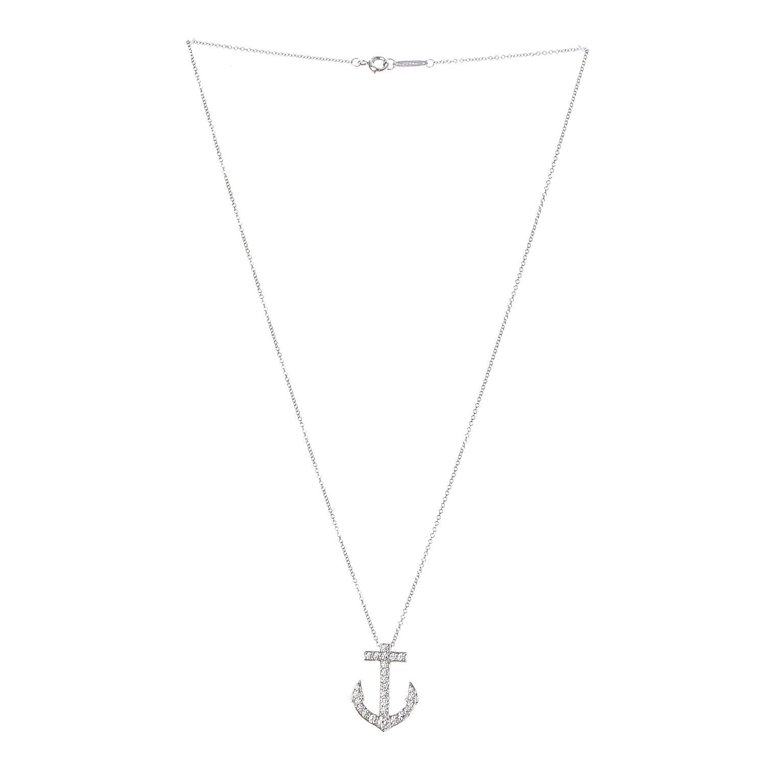 Tiffany Platinum Diamond Anchor Pendant Necklace 3 of 6