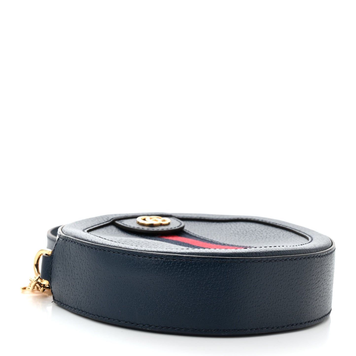 Soft Textured Calfskin Web Mini Ophidia Round Shoulder Bag Blue Agata