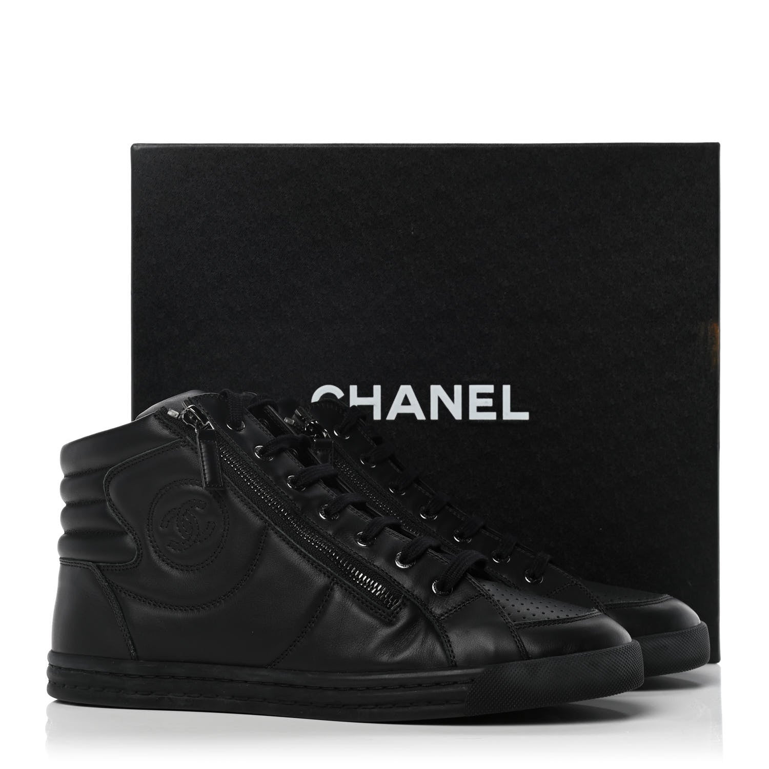 Chanel Calfskin Mens High Top CC Sneakers 41 Black 9 of 9
