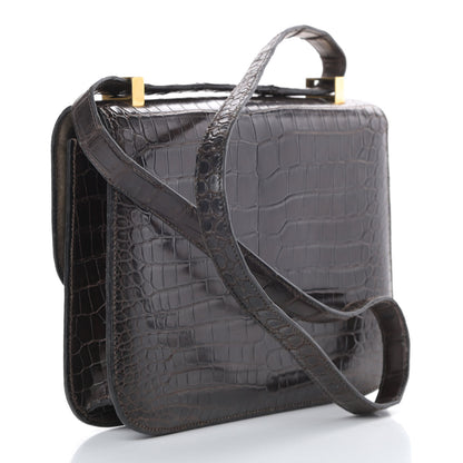 Hermes Shiny Porosus Crocodile Constance 23 Chocolate 3 of 15