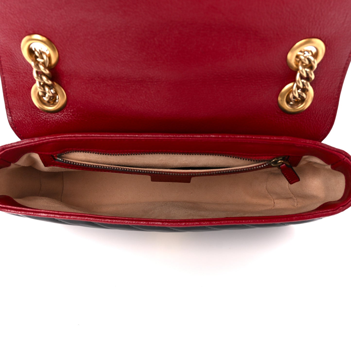 Vintage Effect Calfskin Matelasse Diagonal Small Torchon GG Marmont Shoulder Bag Black Romantic Cherry