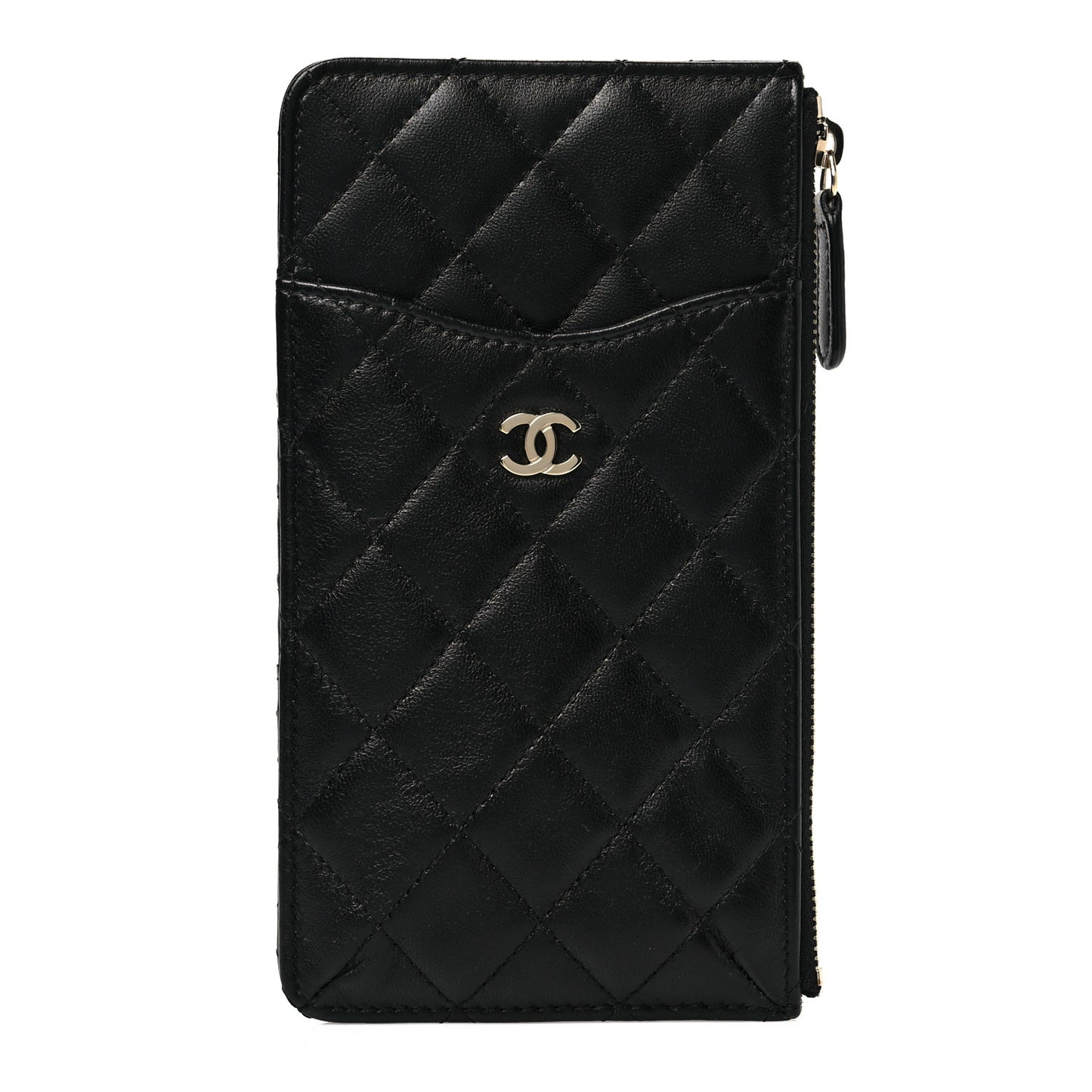 Lambskin Quilted Classic Flat Wallet Pouch Black