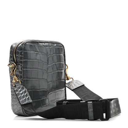 Versace Calfskin Crocodile Embossed Medusa Messenger Bag Grey 3 of 9