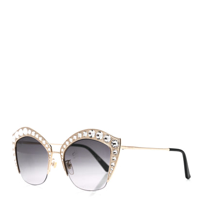 Gucci Metal Crystal Cat Eye Sunglasses GG00114S Gold 1 of 8