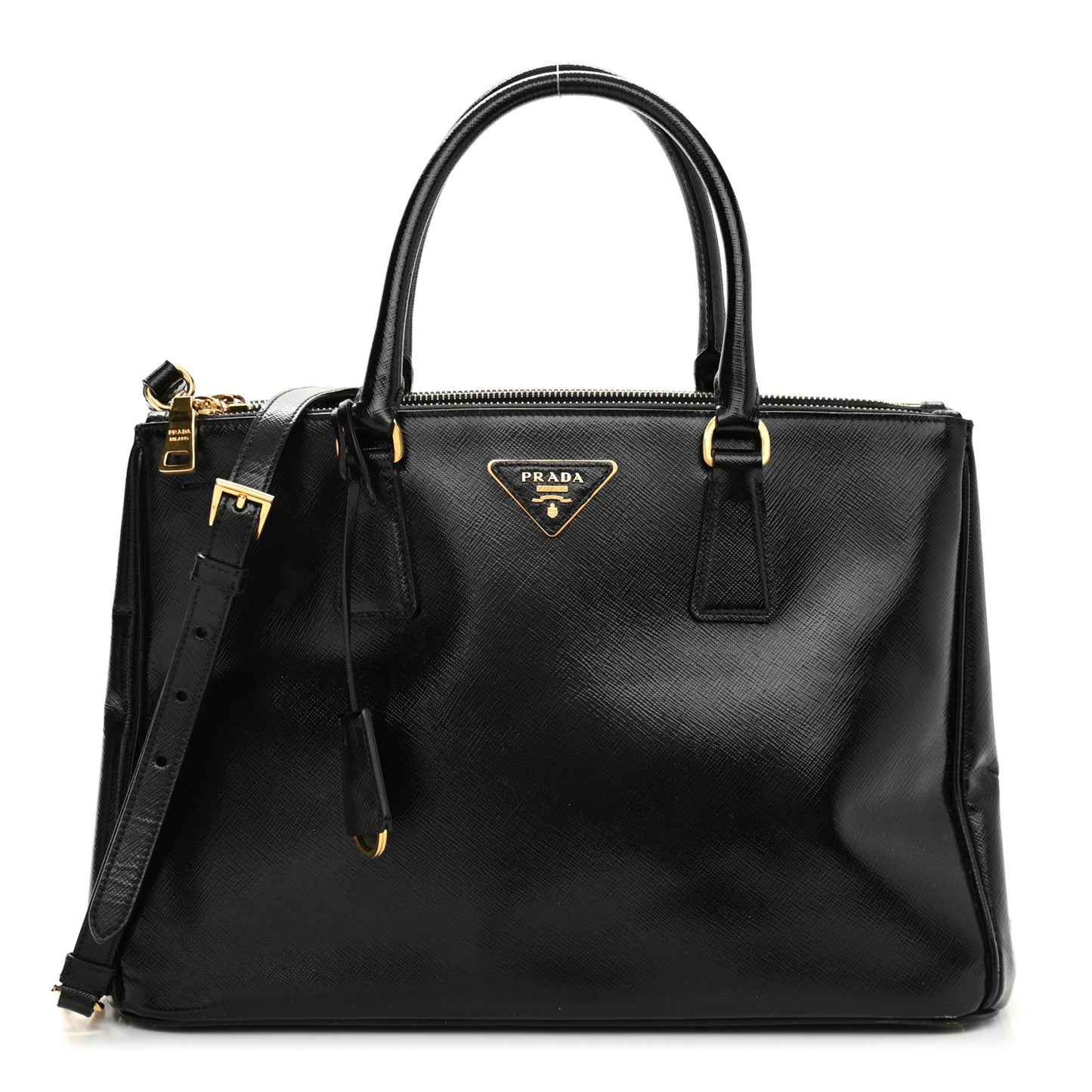 Saffiano Vernice Medium Double Zip Tote Black