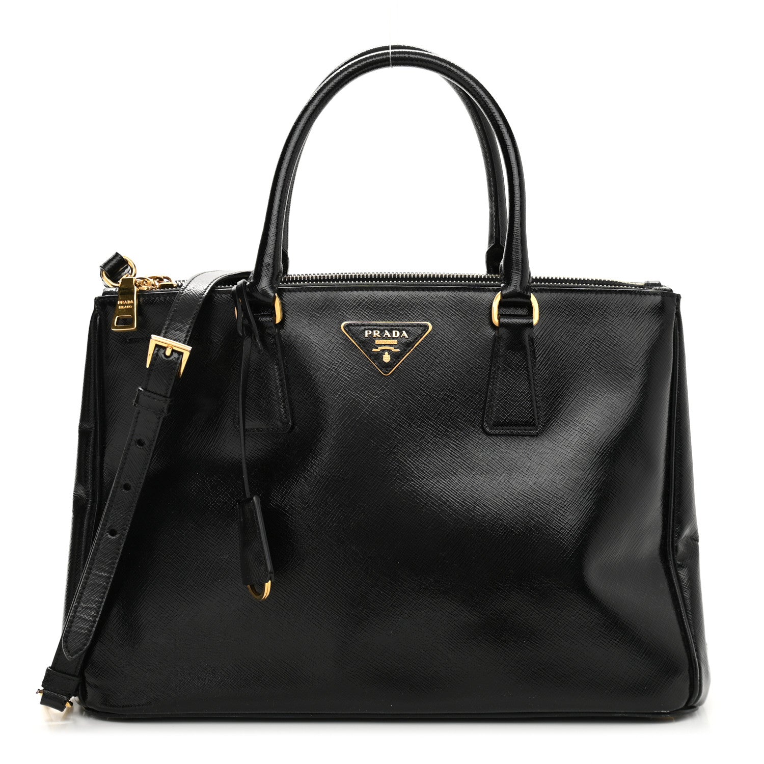 Prada Saffiano Vernice Medium Double Zip Tote Black 1 of 12