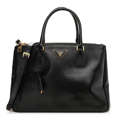 Prada Saffiano Vernice Medium Double Zip Tote Black 1 of 12