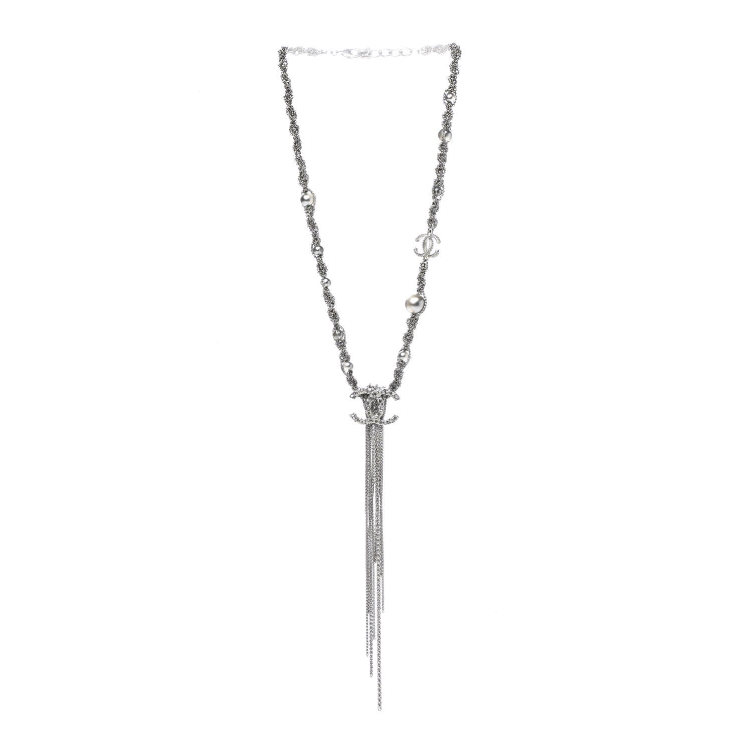 Chanel Crystal Pearl Chain Necklace Gray 3 of 6