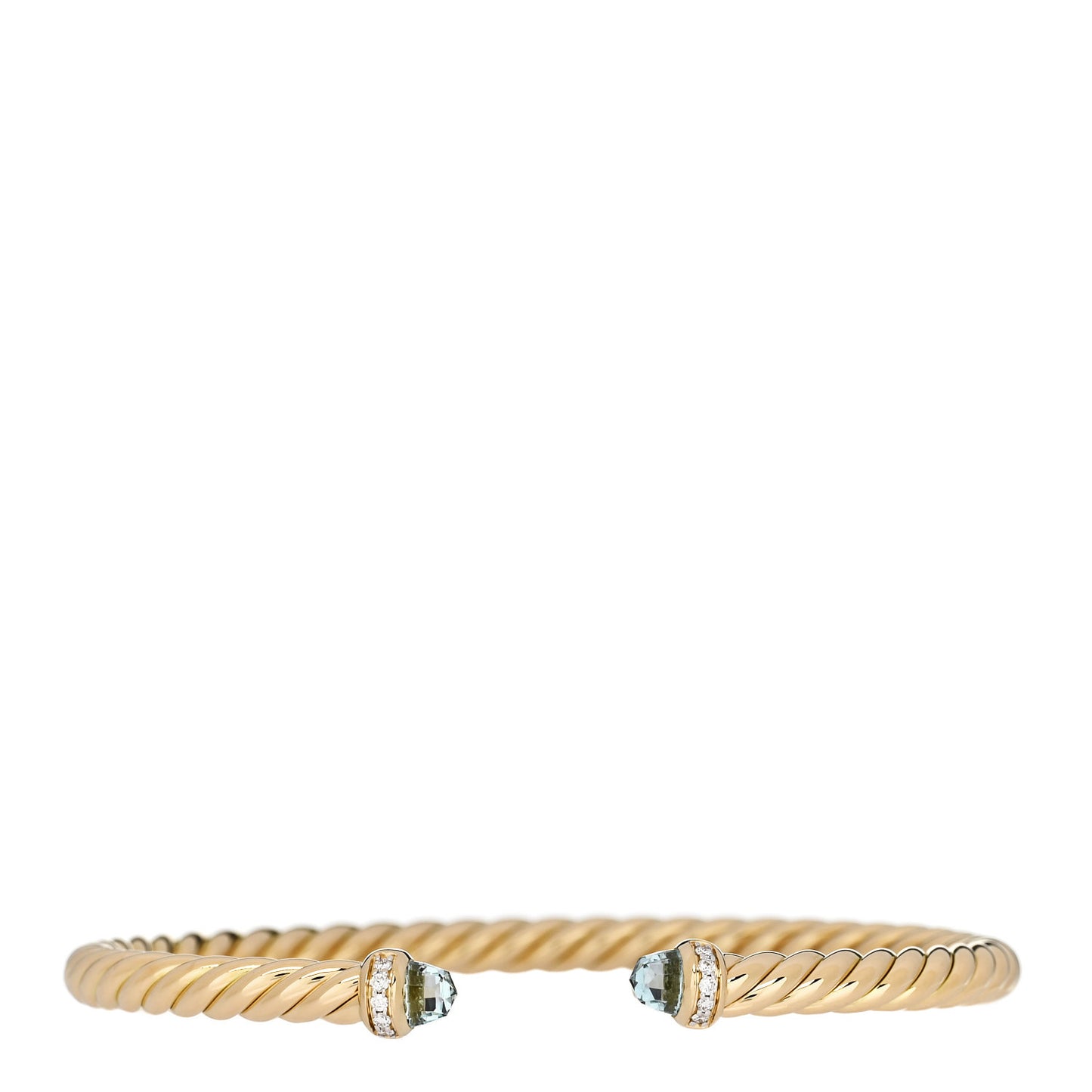 18K Yellow Gold Diamond Aquamarine 4mm Cablespira Bracelet