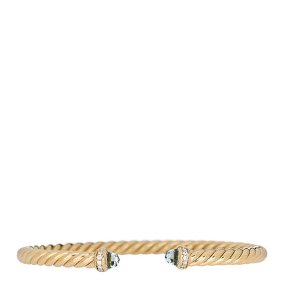 David Yurman 18K Yellow Gold Diamond Aquamarine 4mm Cablespira Bracelet 1 of 5