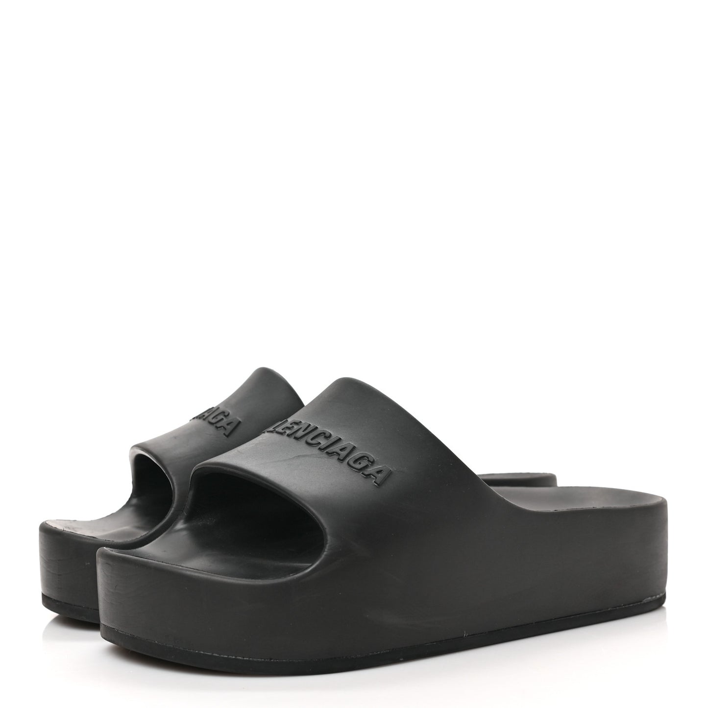 Rubber Chunky Platform Slide Sandals 38 Black