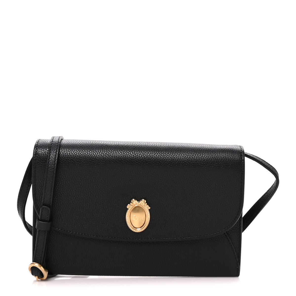 Christian Dior Grained Calfskin Medallion Envelope Pouch With Strap  Black Myosotis Blue 1 of 10