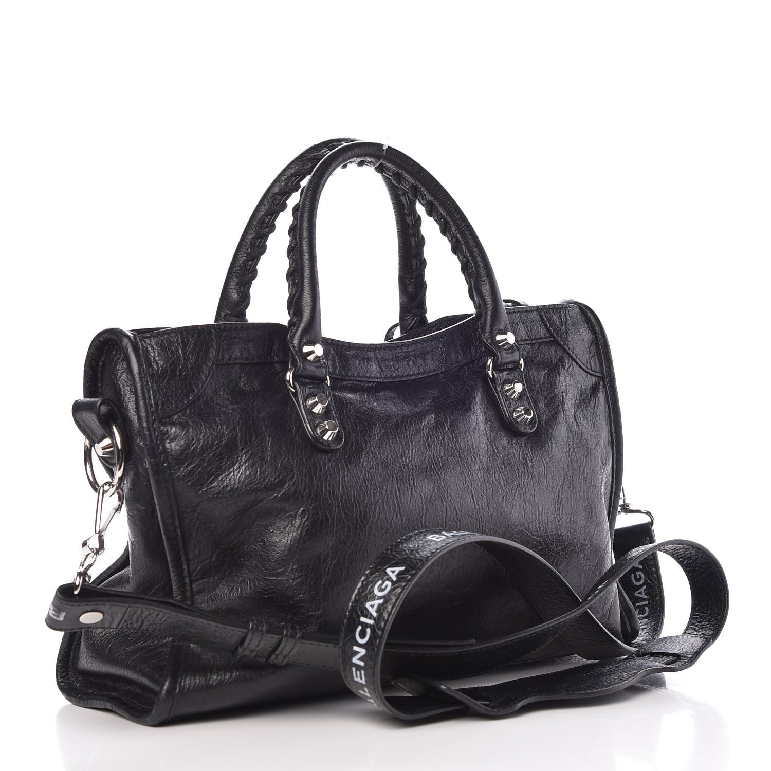 Balenciaga Agneau Classic Silver Hardware S City Logo Strap Black White 3 of 7