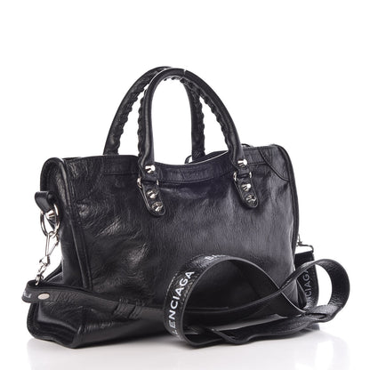 Balenciaga Agneau Classic Silver Hardware S City Logo Strap Black White 3 of 7