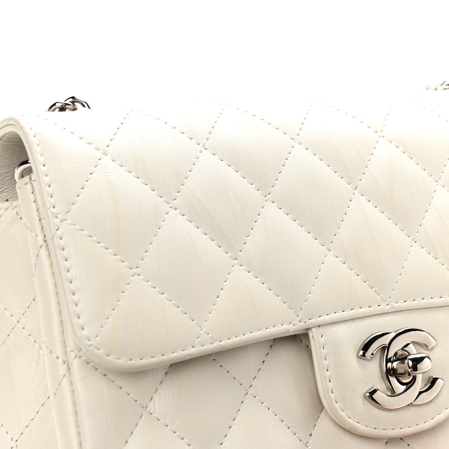 Calfskin Quilted Mini Rectangular Flap White