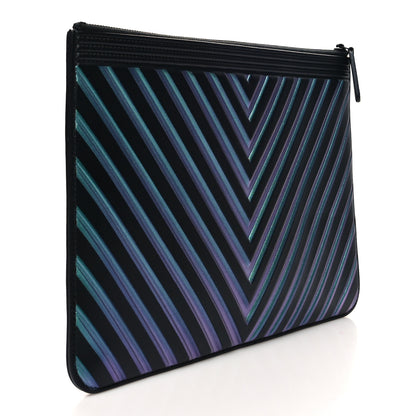 Chanel Calfskin Painted Chevron Embossed Medium Boy Zip Pouch Black 3 of 8