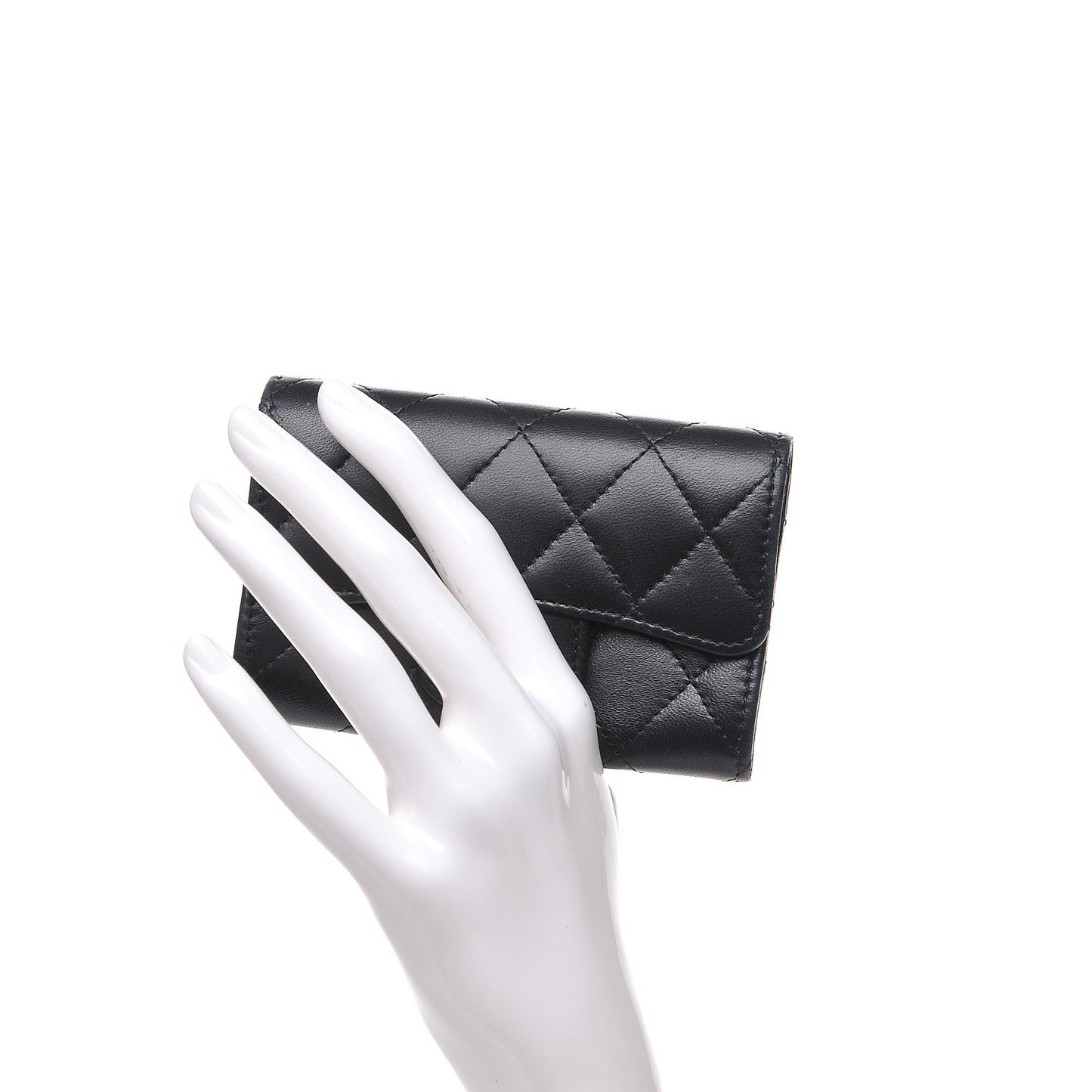 Lambskin Quilted Flap Card Holder Black