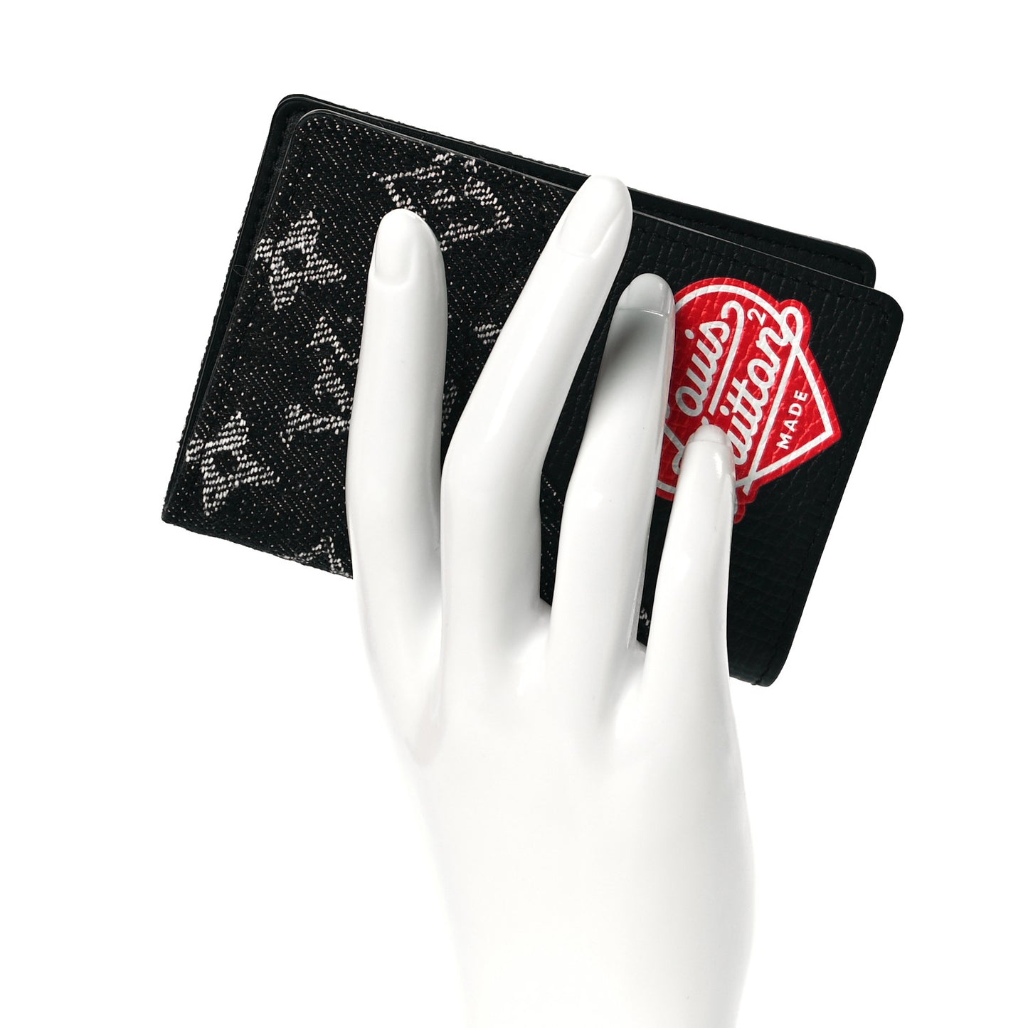 X NIGO Taurillon Monogram Denim Drip Pocket Organizer Black