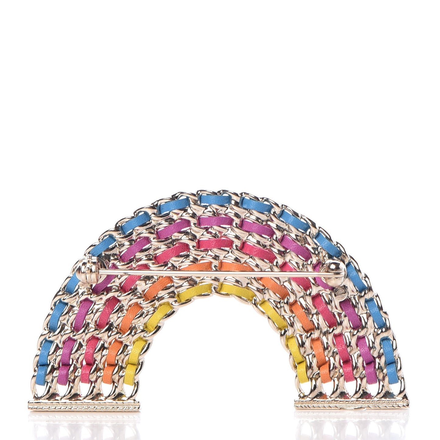 Lambskin Chain Rainbow CC Brooch Gold Multicolor