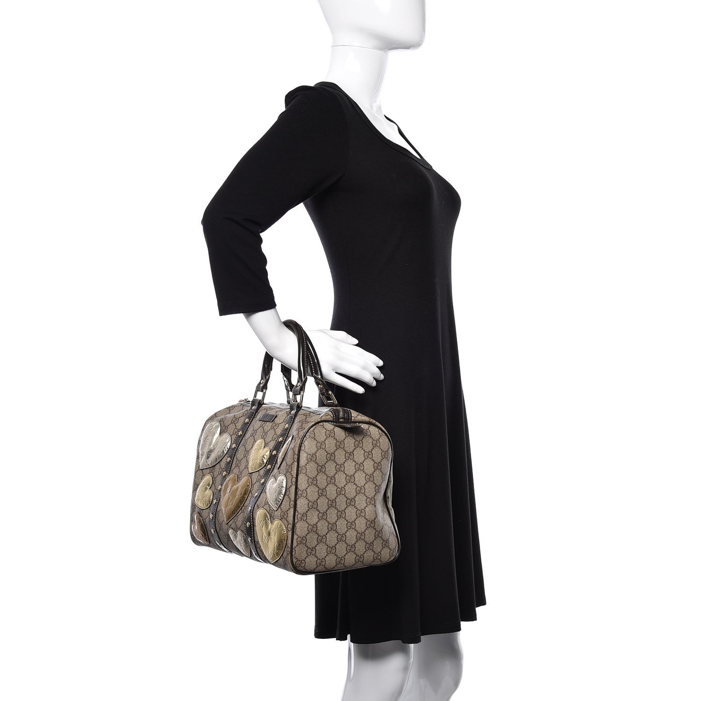 Monogram Guccissima Hearts Studded Medium Joy Boston Dark Brown
