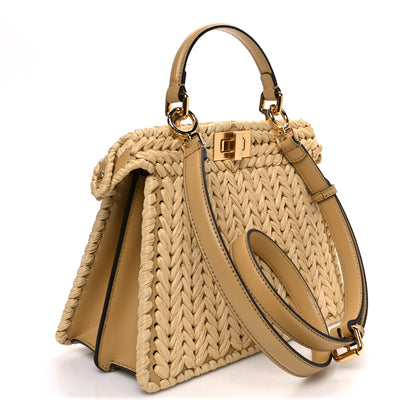 Fendi Raffia Embroidered Vitello King Shiny Nappa Intreccio Small Peekaboo I SEE U Satchel Sahara 3 of 11