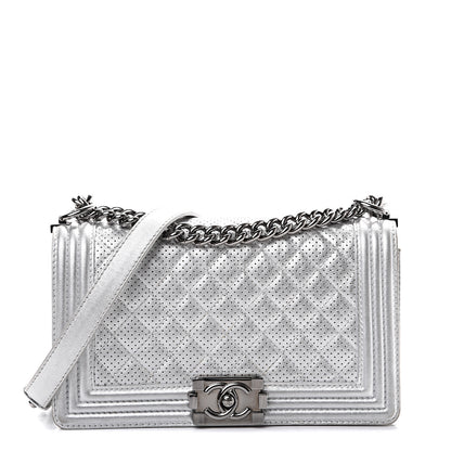 Chanel Metallic Perforated Lambskin Quilted Medium Boy Flap Argent 1 of 20