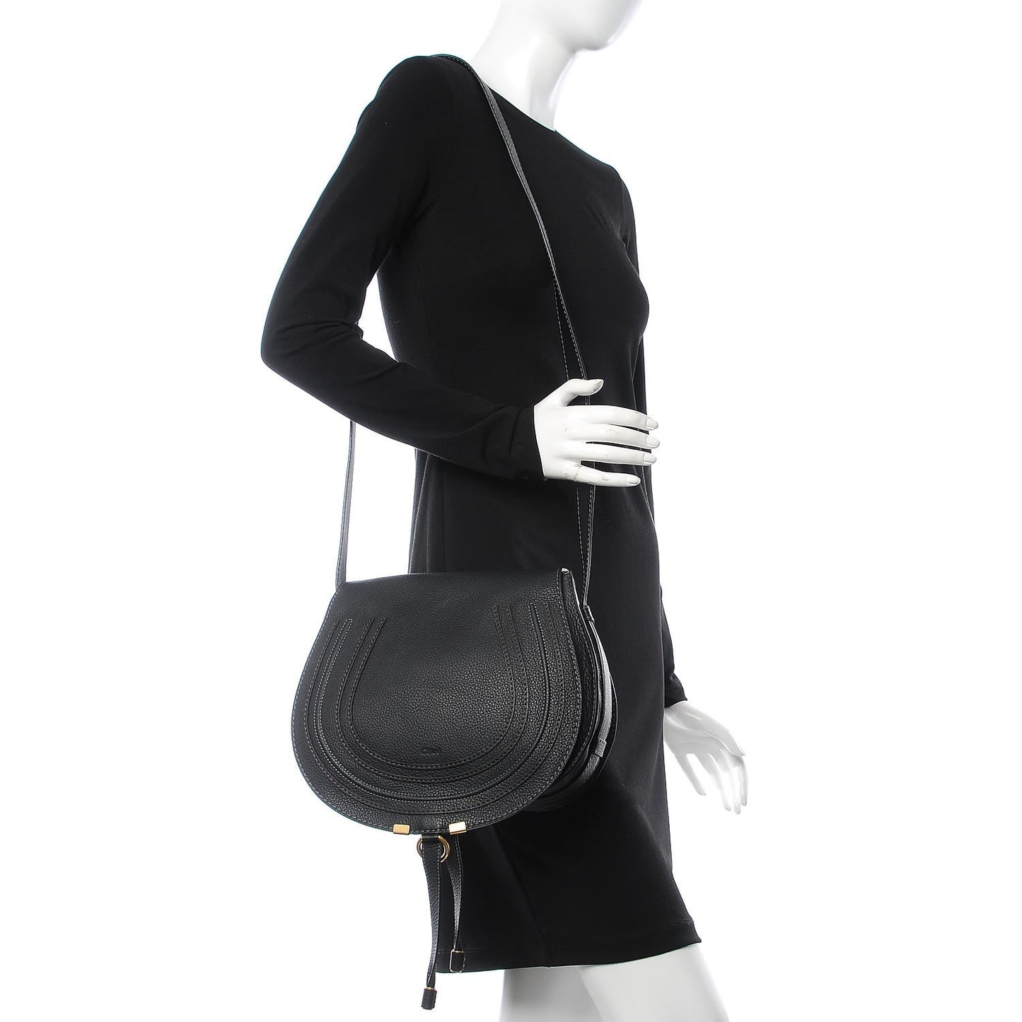 Calfskin Medium Marcie Round Crossbody Bag Black