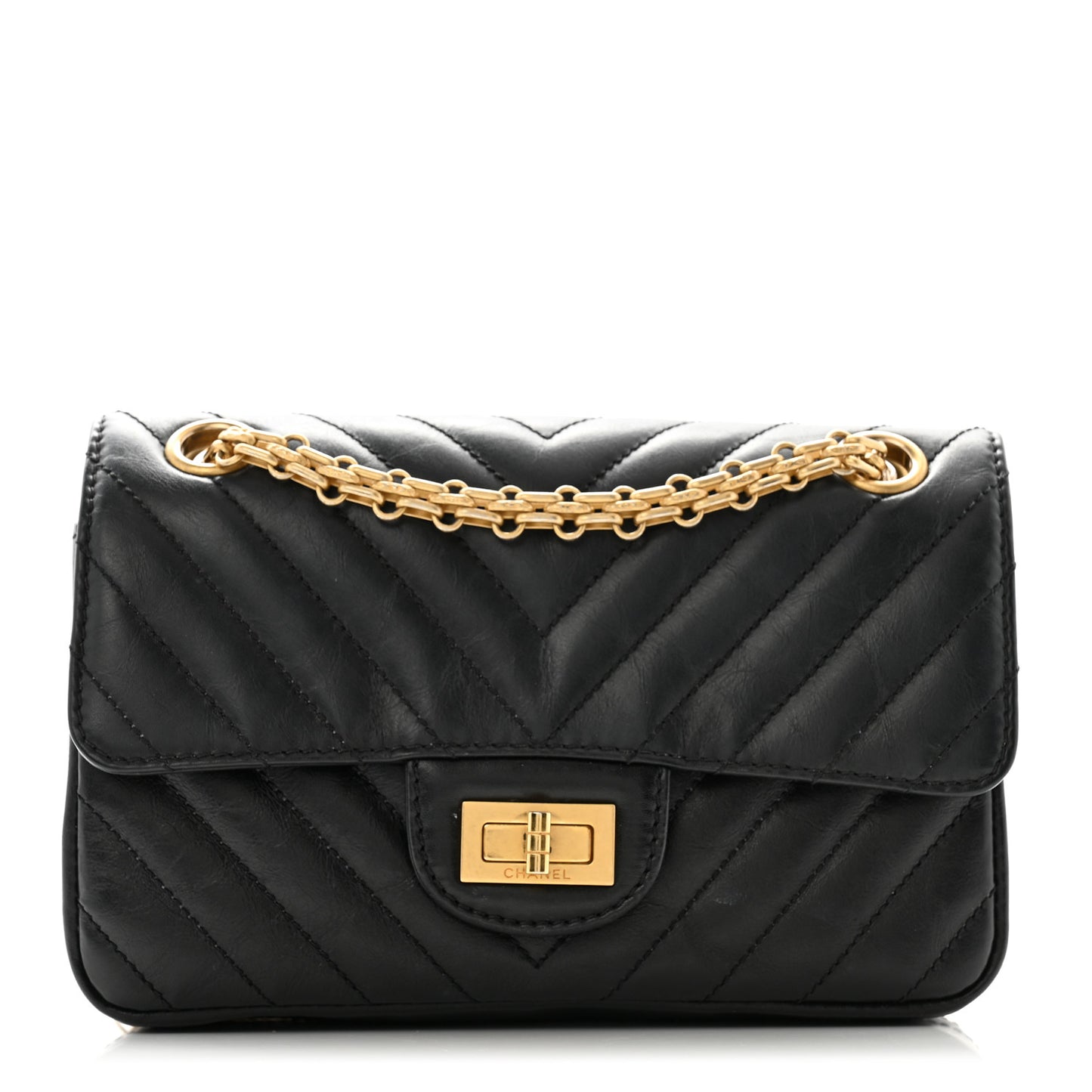 Aged Calfskin Chevron Quilted 2.55 Reissue Mini Flap Black