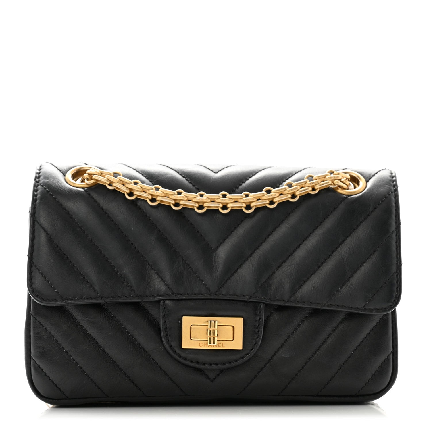 Chanel Aged Calfskin Chevron Quilted 2.55 Reissue Mini Flap Black 1 of 11