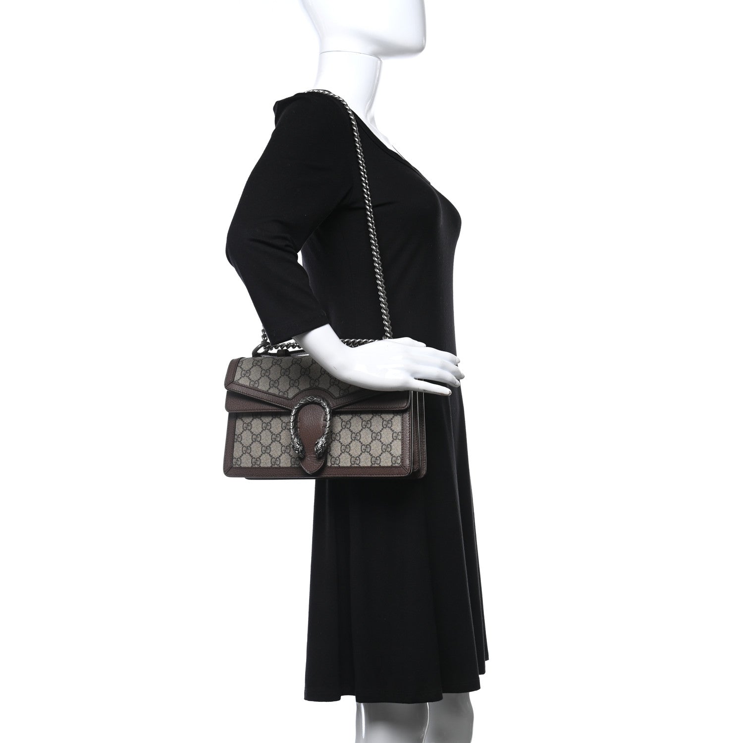 Gucci GG Supreme Monogram Textured Dollar Calfskin Top Handle Dionysus Shoulder Bag Beige Ebony New Acero 2 of 9