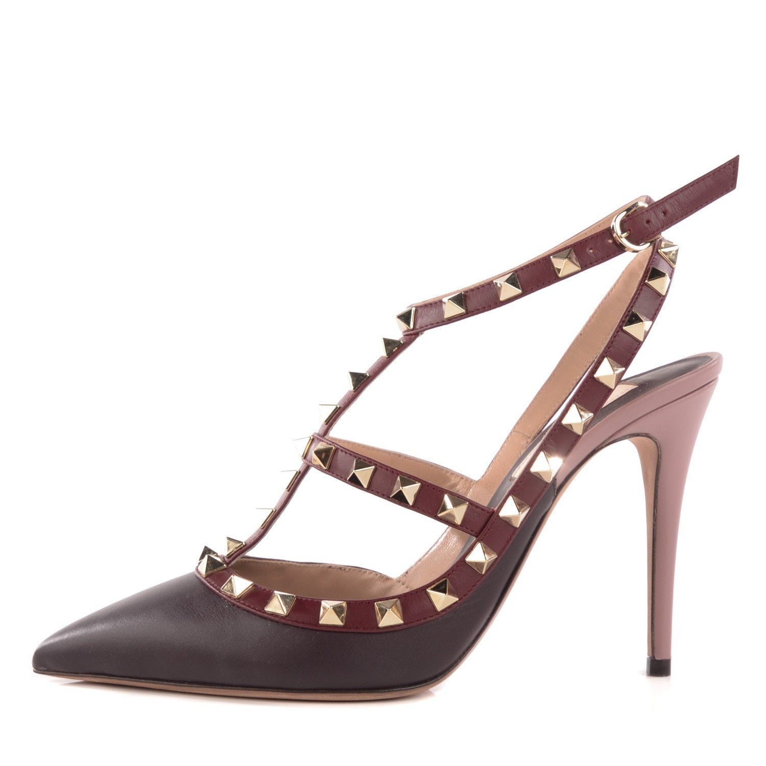 Valentino Garavani Calfskin Nappa Rockstud Ankle Strap 100mm Pumps 37.5 Griotte 1 of 7