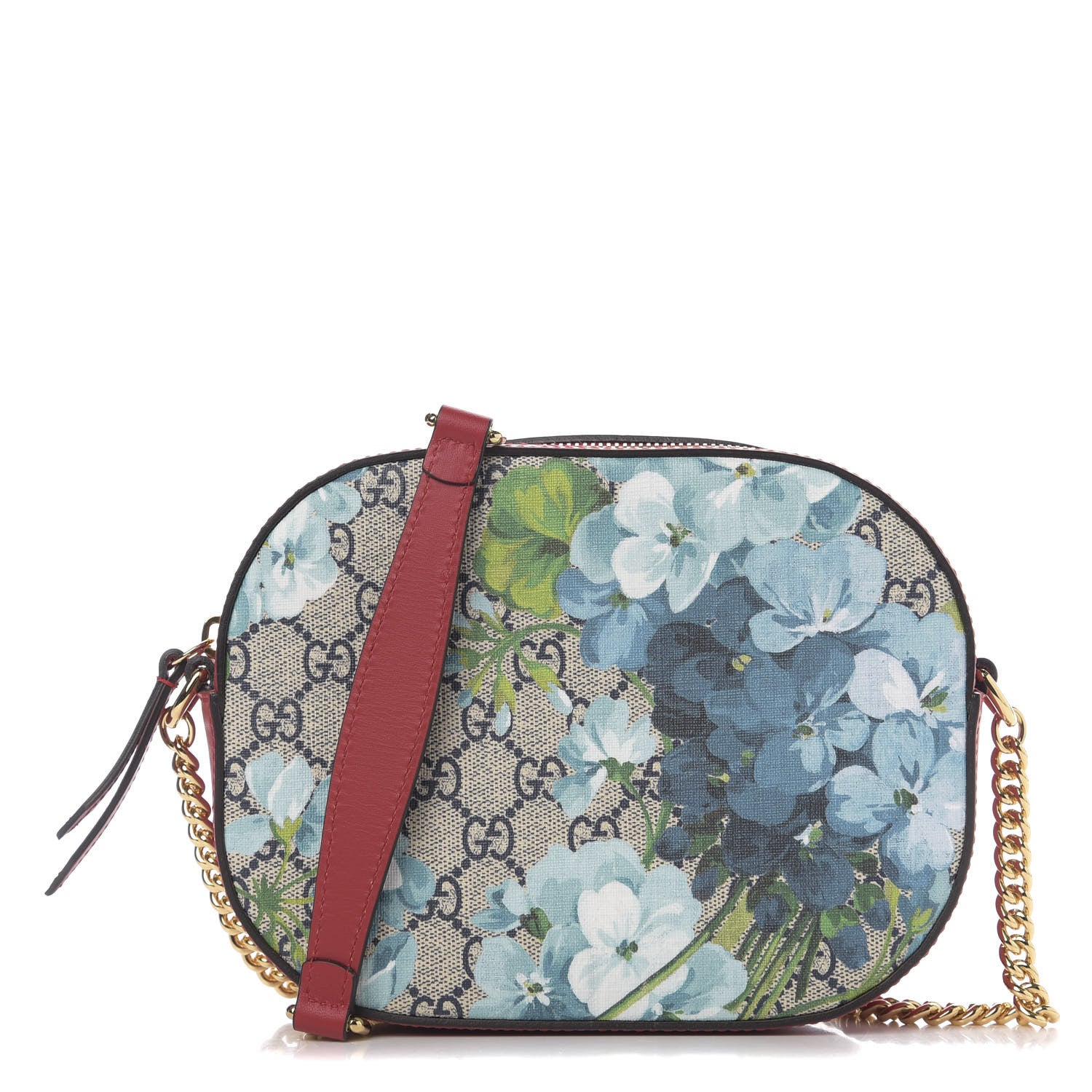Gucci GG Supreme Monogram Blooms Mini Chain Shoulder Bag Beige Blue Navy Hibiscus Red 1 of 9