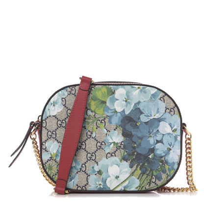 Gucci GG Supreme Monogram Blooms Mini Chain Shoulder Bag Beige Blue Navy Hibiscus Red 1 of 9
