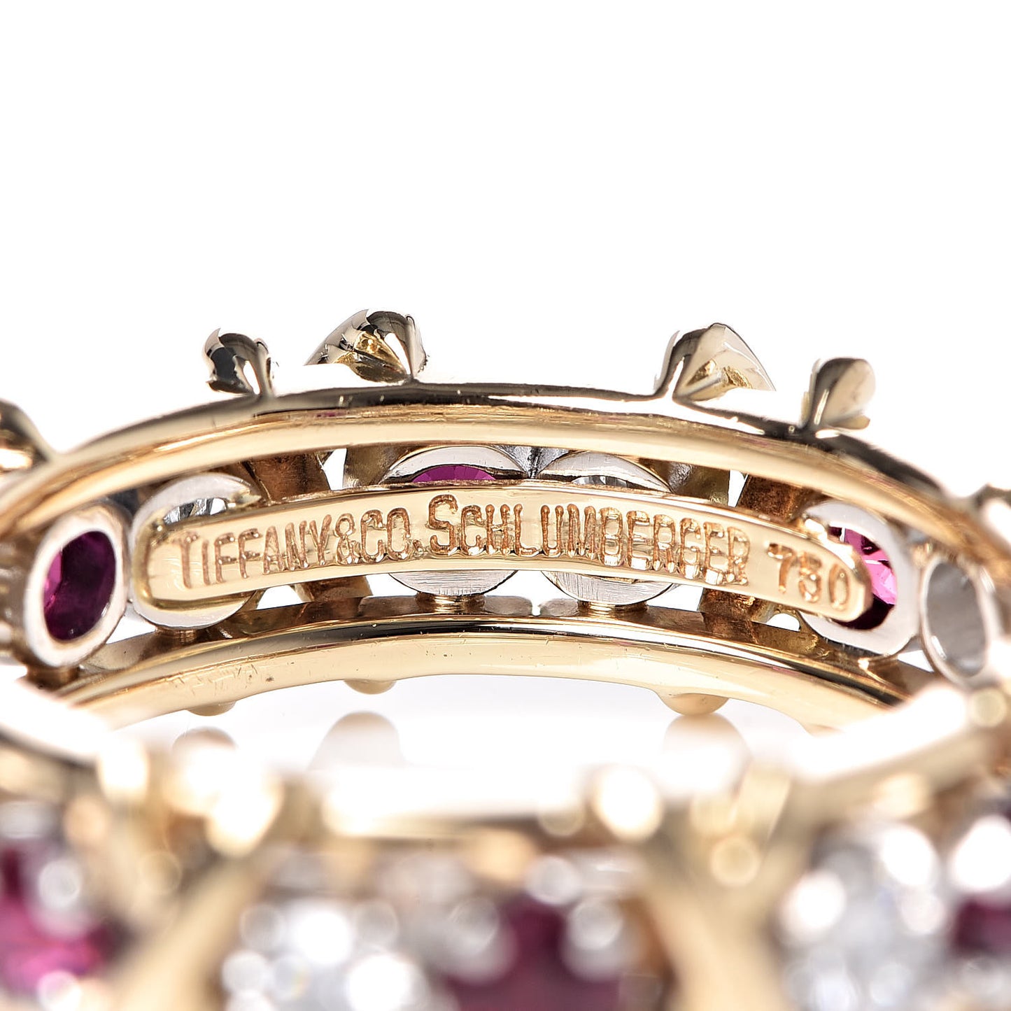 18K Yellow Gold Platinum Diamond Ruby Schlumberger Sixteen Stone Ring 54 6.75