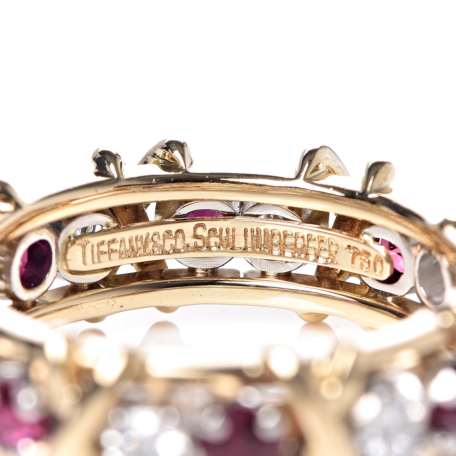 Tiffany 18K Yellow Gold Platinum Diamond Ruby Schlumberger Sixteen Stone Ring 54 6.75 5 of 5