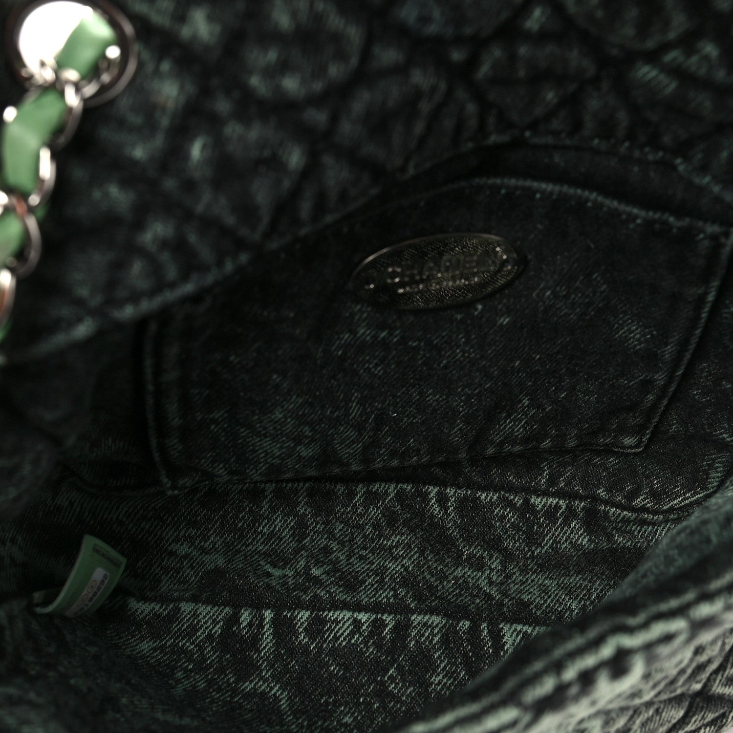 Chanel Washed Denim Quilted Small Denimpression Flap Green Black 4 of 7