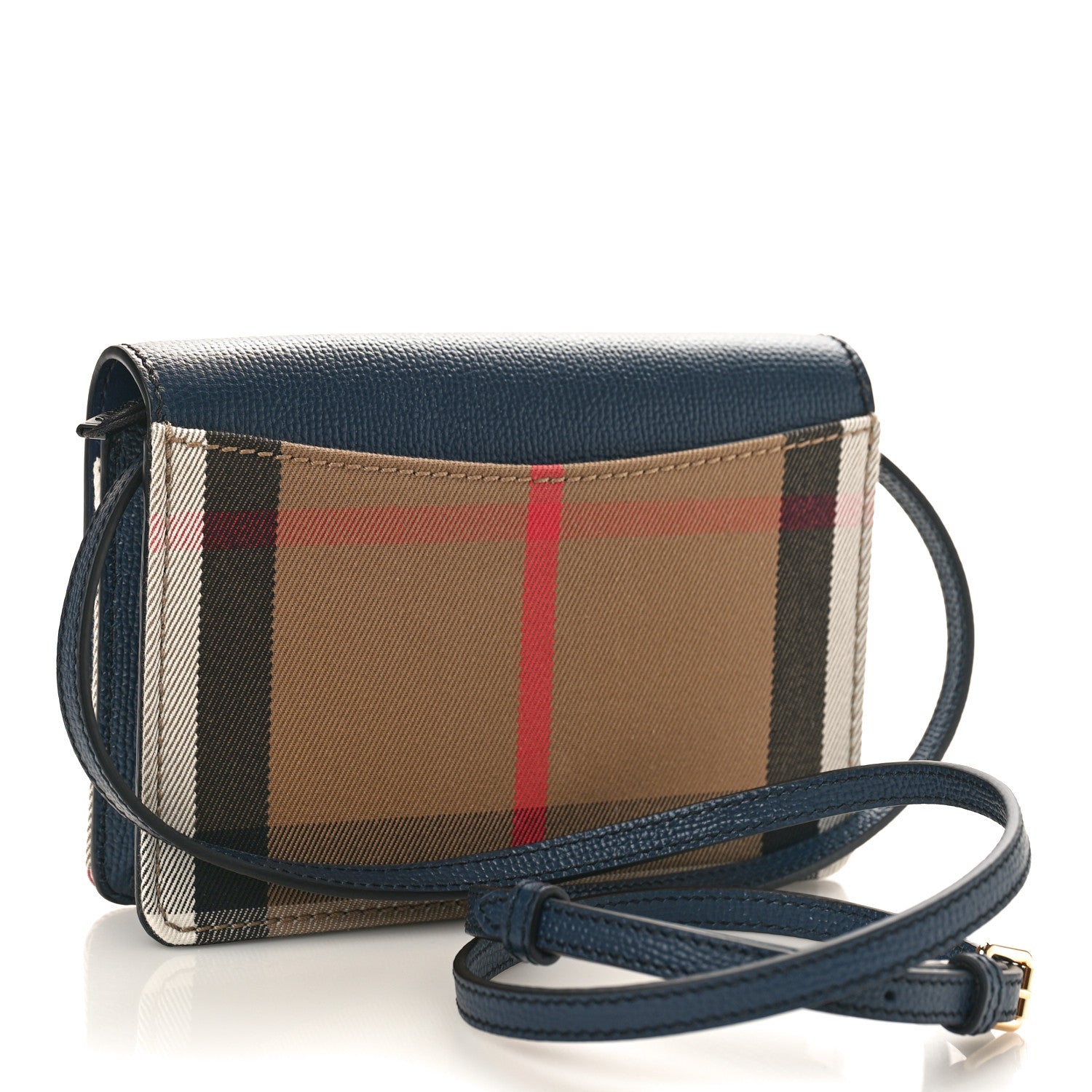Burberry Derby Calfskin House Check Mini Hampshire Wallet On Chain Ink Blue 3 of 8