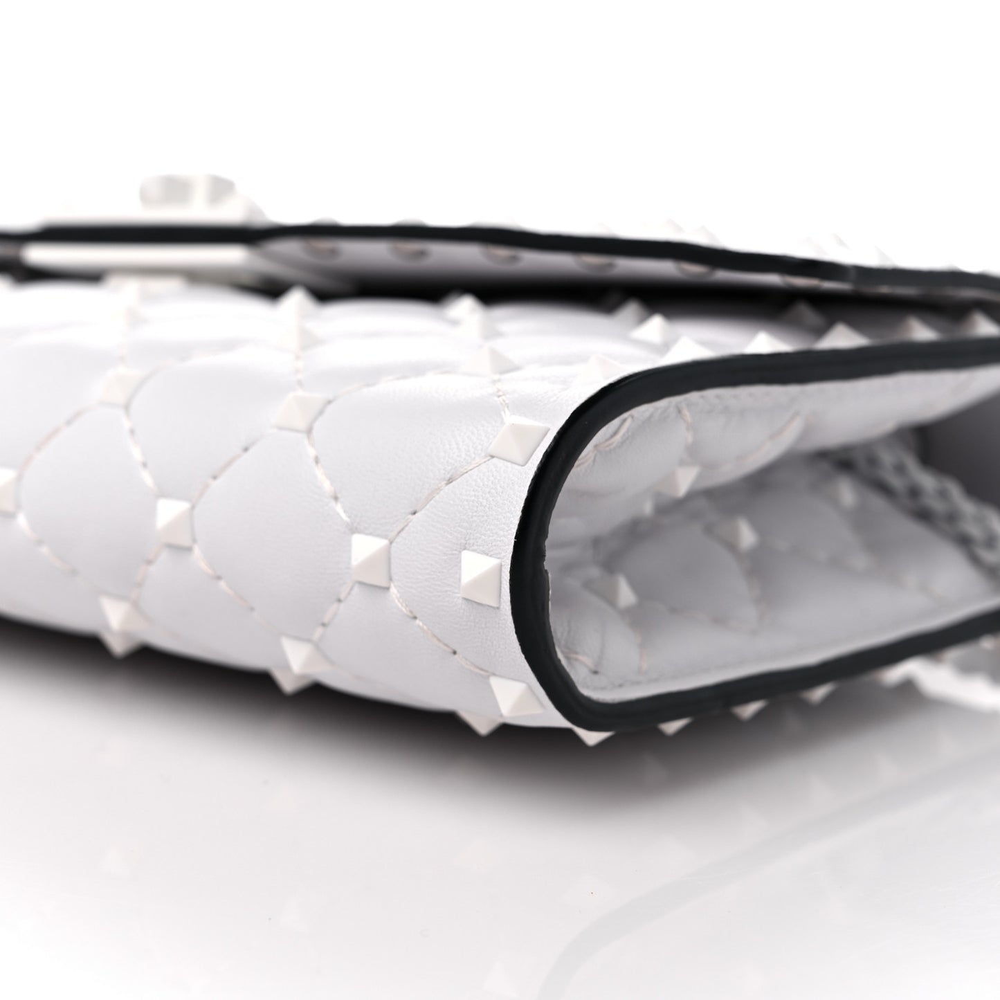 Lambskin Free Rockstud Spike Wallet on Chain Optic White