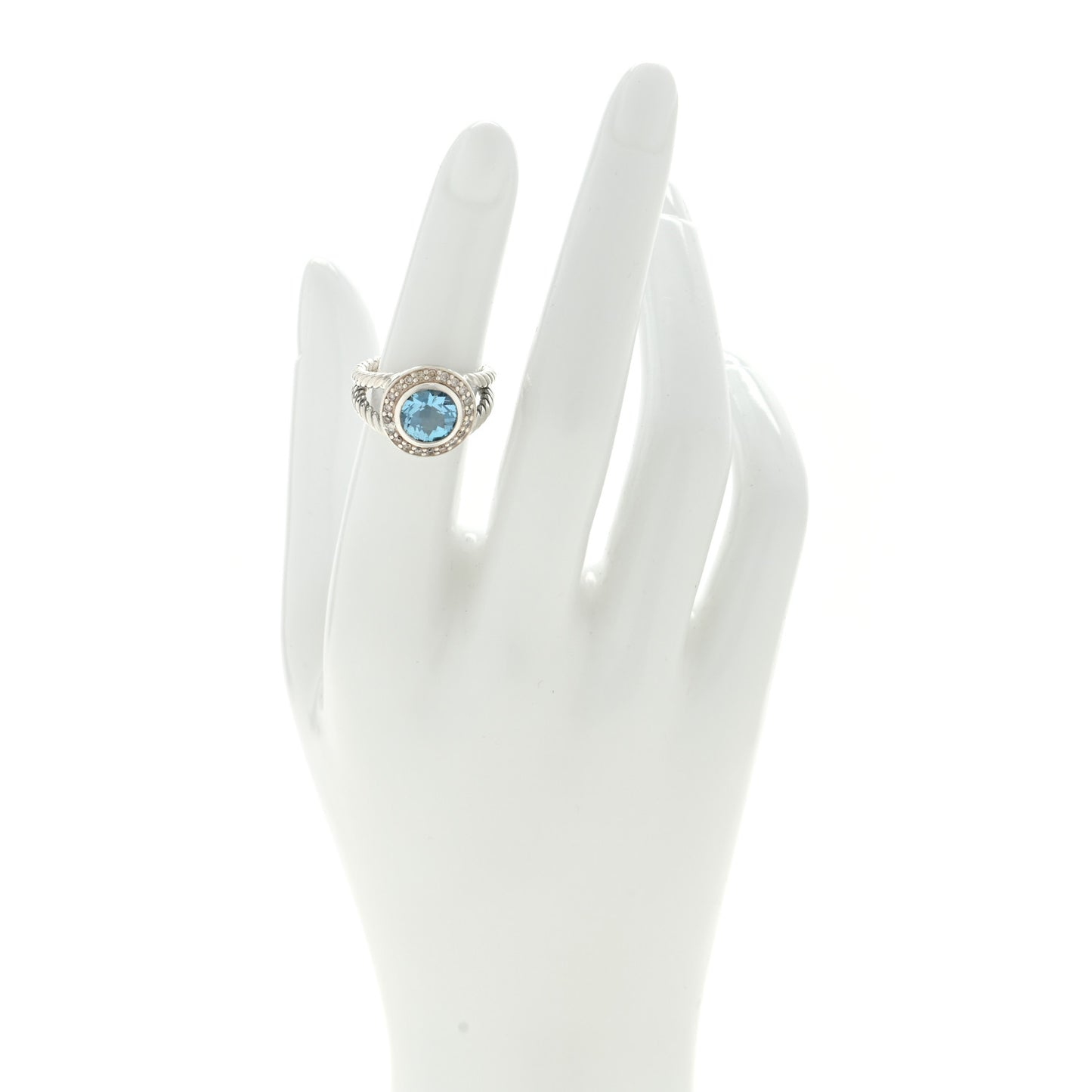 Sterling Silver Diamond Blue Topaz 8mm Petite Cerise Ring 50 5.25