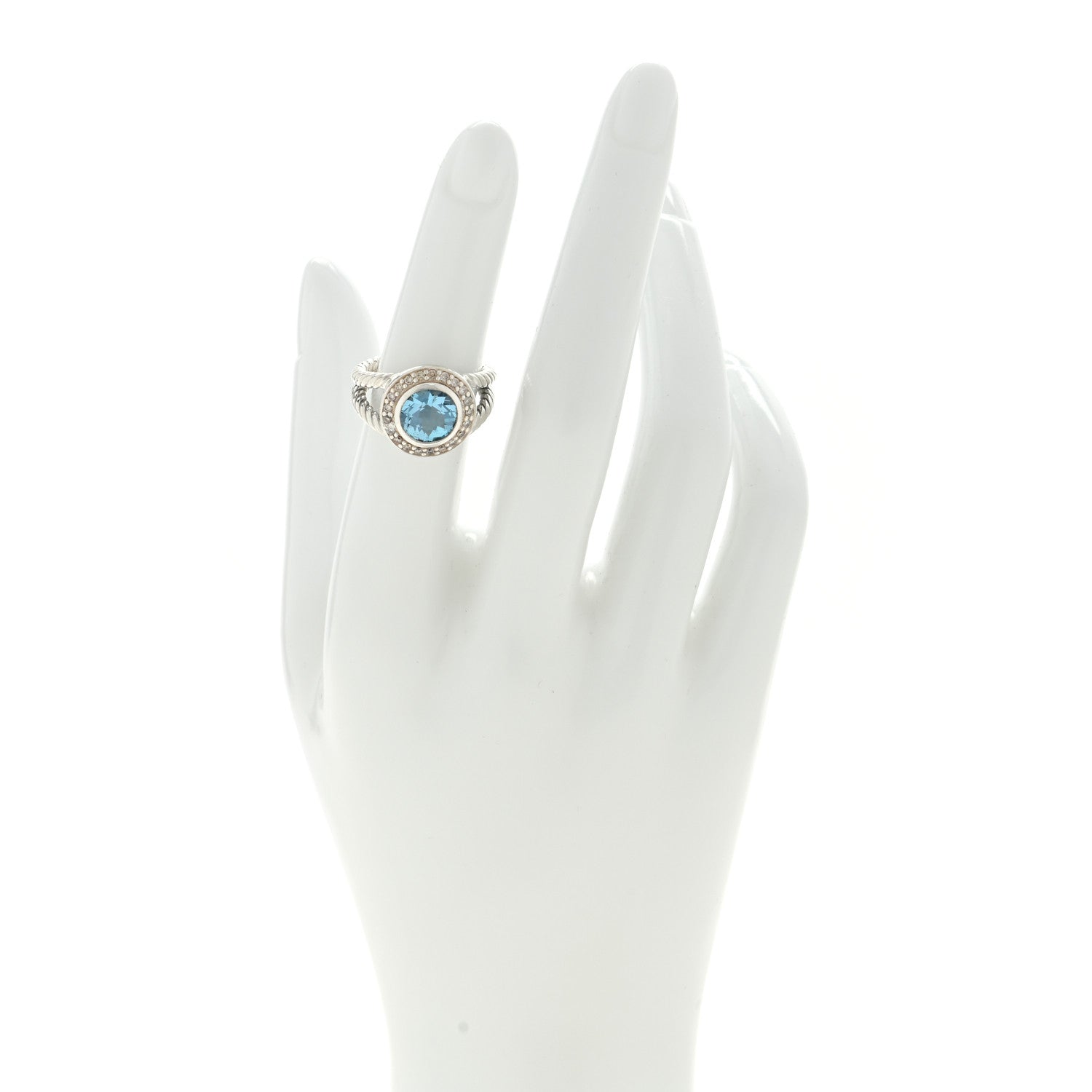 David Yurman Sterling Silver Diamond Blue Topaz 8mm Petite Cerise Ring 50 5.25 2 of 4
