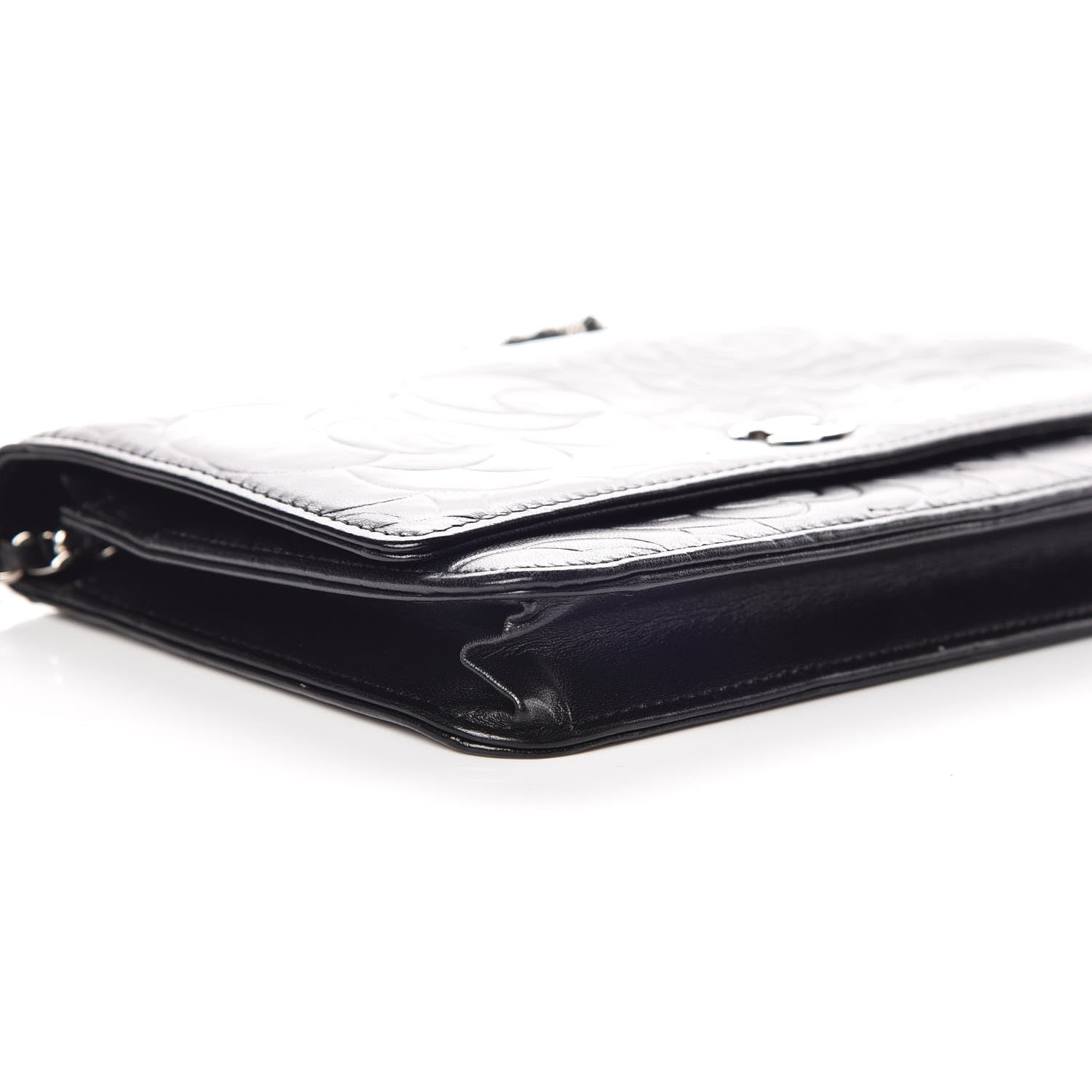 Chanel Lambskin Camellia Embossed Wallet on Chain WOC Black 5 of 10