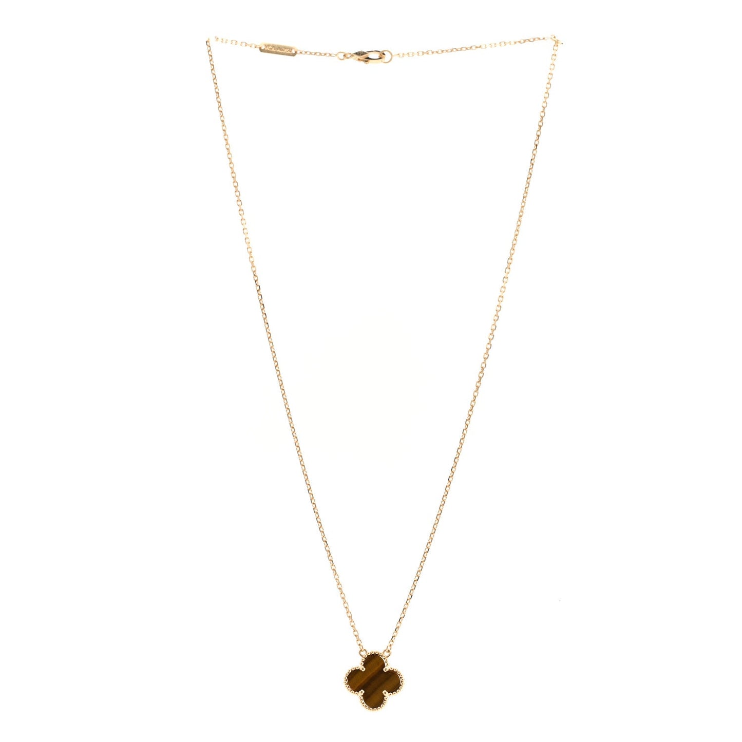 18K Yellow Gold Tiger Eye Vintage Alhambra Pendant Necklace