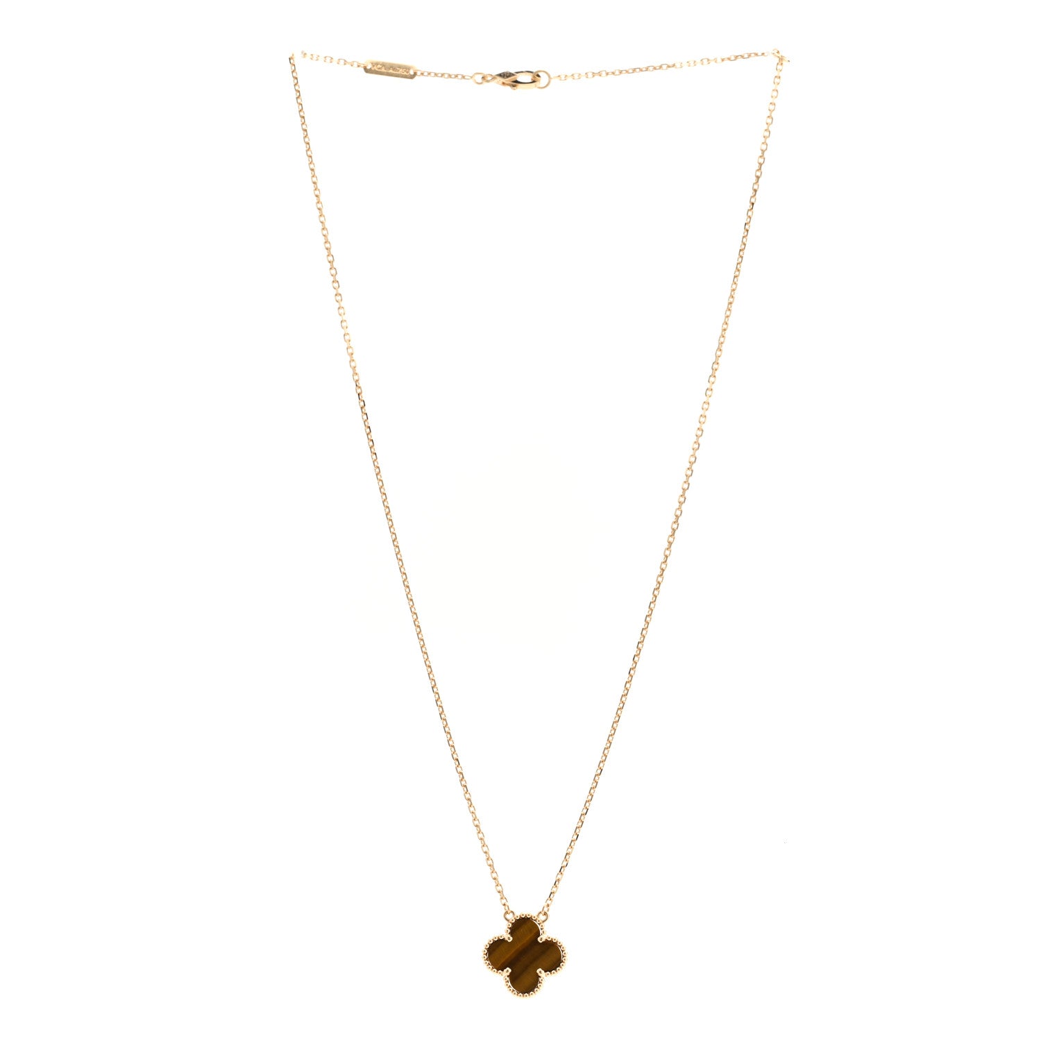 Van Cleef & Arpels 18K Yellow Gold Tiger Eye Vintage Alhambra Pendant Necklace 3 of 5