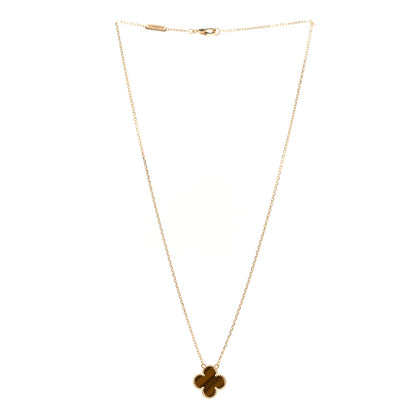 Van Cleef & Arpels 18K Yellow Gold Tiger Eye Vintage Alhambra Pendant Necklace 3 of 5