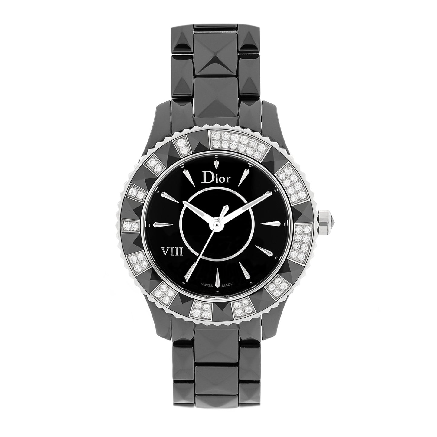 Stainless Steel Ceramic Diamond 33mm Dior VIII Quartz Watch Black