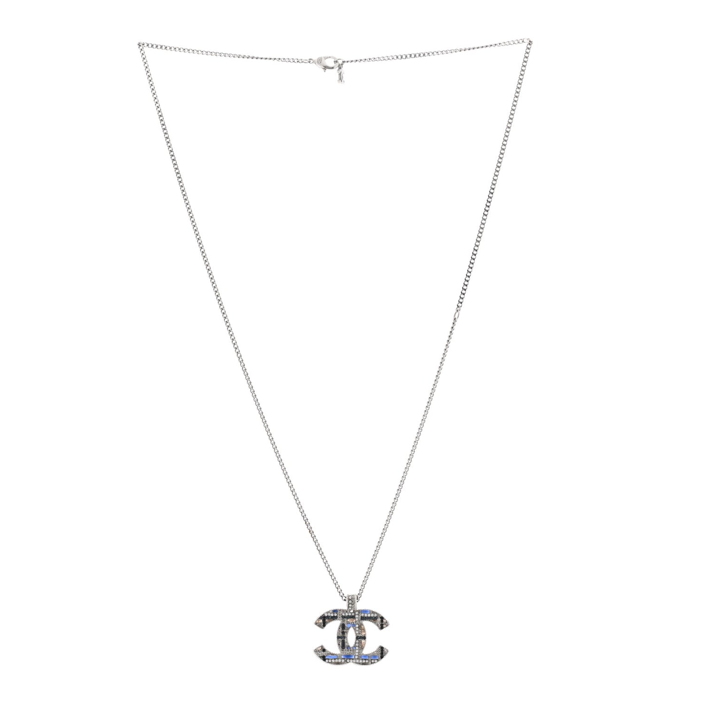 Crystal Pearl Tweed Effect CC Necklace Blue White